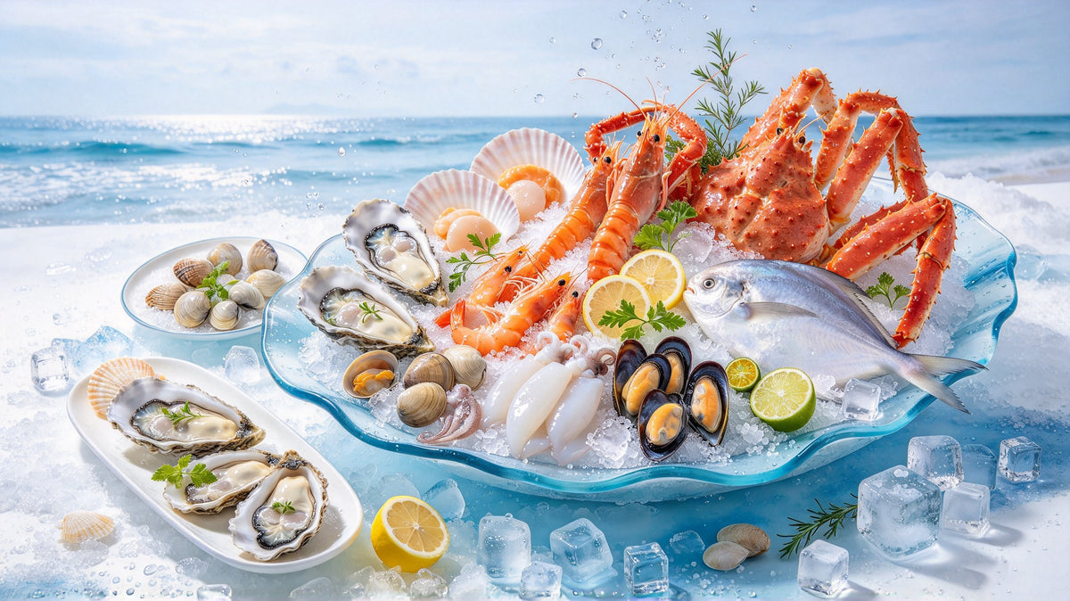 Seafood platter on ice, GLENN WEBB